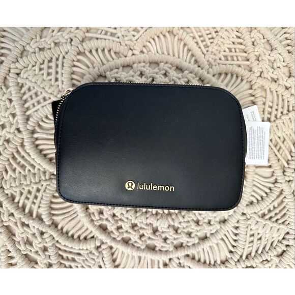 Lululemon Black and Gold Leather Alternative Belt Bag New